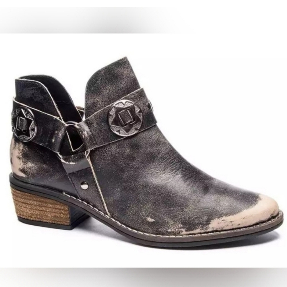 Austin Chinese Laundry Distressed Black Gray Ankle Boots Booties 9 10